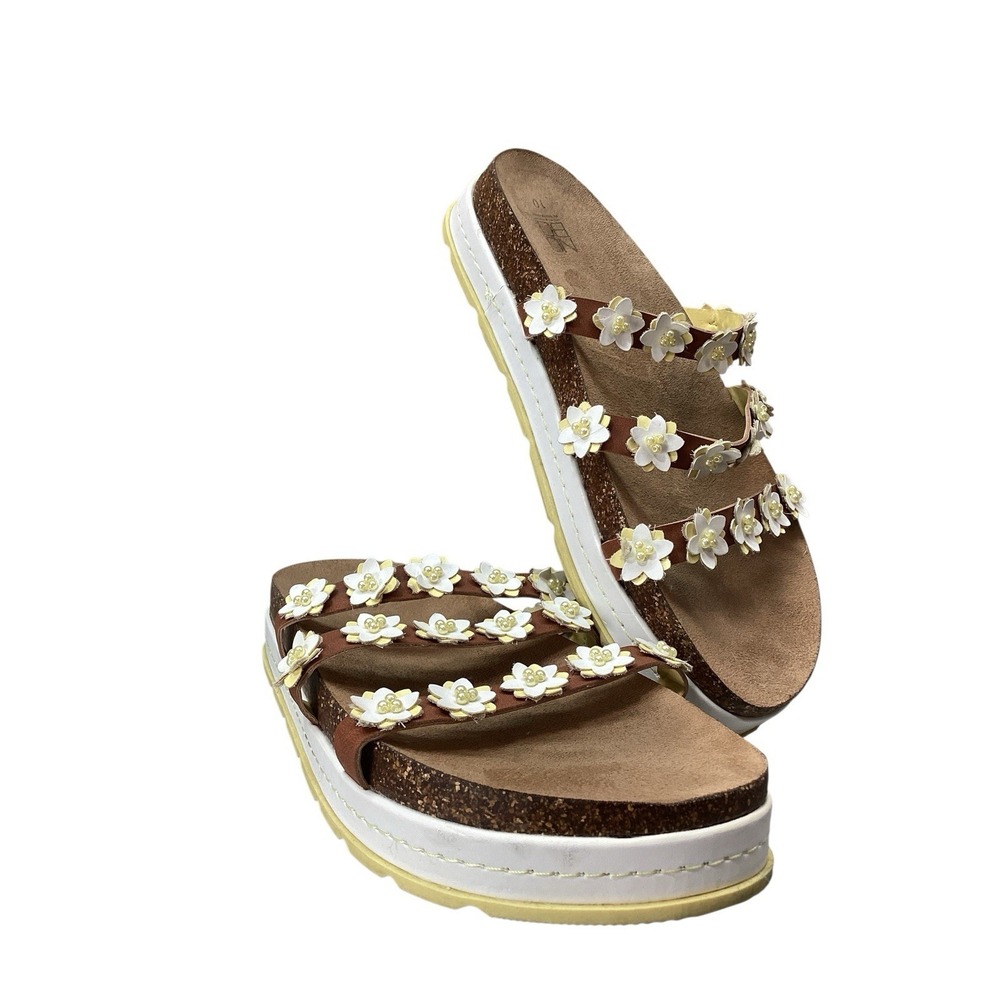 No Boundaries NOBO Daisy Cork Platform Sandals Slide Chunky Boho Hippie Y2K Sz10